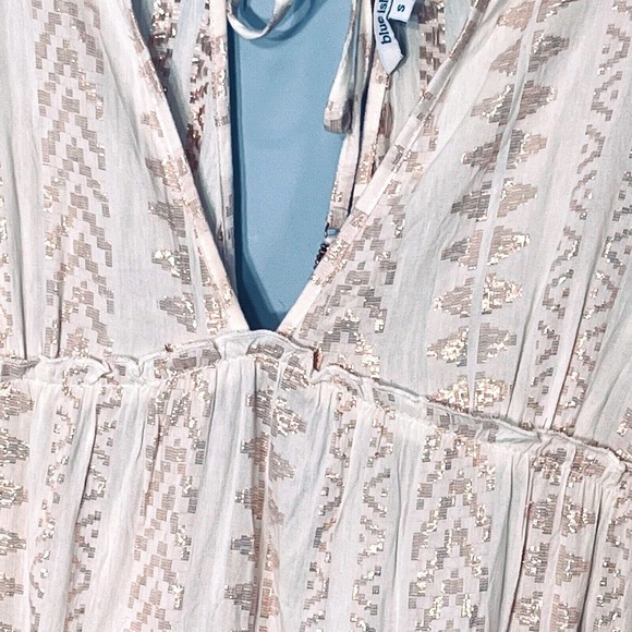 Blush Shimmery Boho Babydoll Mini Dress Small Festival Fairy Coquette Peasant - Picture 5 of 13